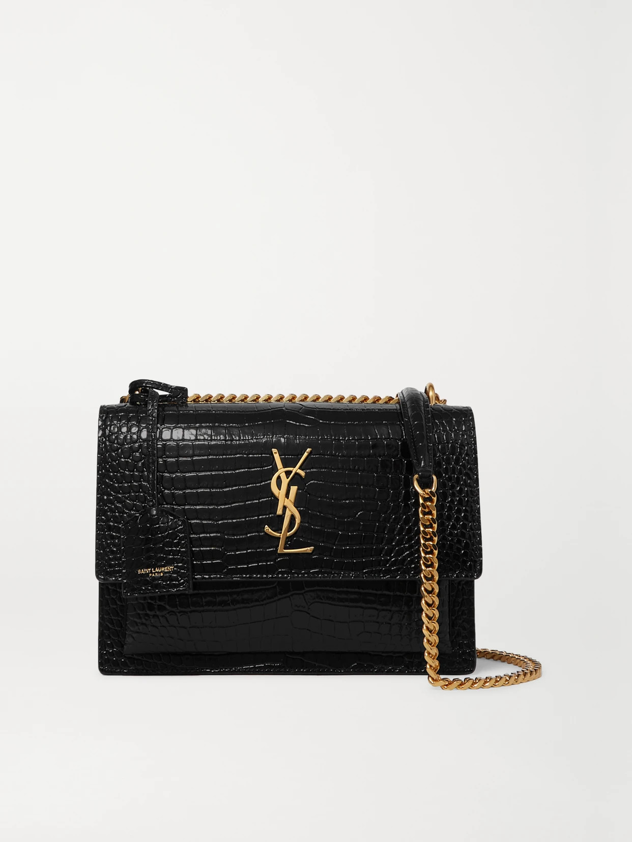 SAINT LAURENT - Sunset Small Croc-effect Patent-leather Shoulder Bag - Black | NET-A-PORTER (US)