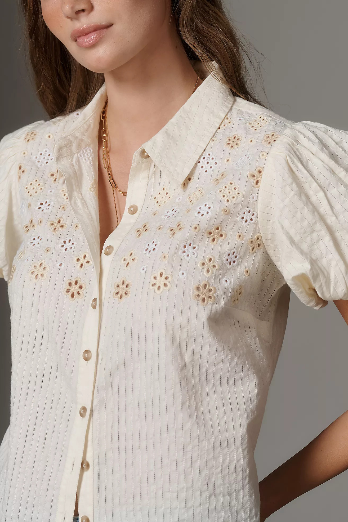 Eyelet Puff-Sleeve Blouse by Pilcro | Anthropologie (US)