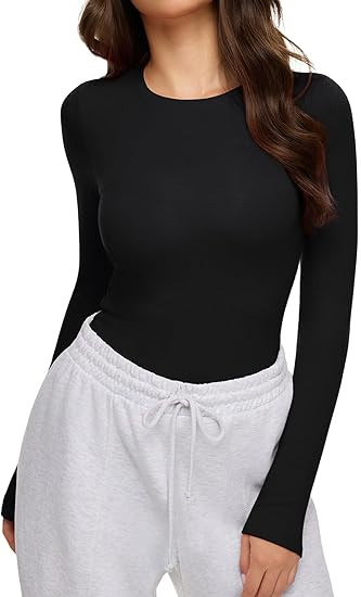 REORIA Women's 2025 Crew Neck Long Sleeve Thermal Shirts Fleece Lined Cotton Winter Base Layer Wa... | Amazon (US)