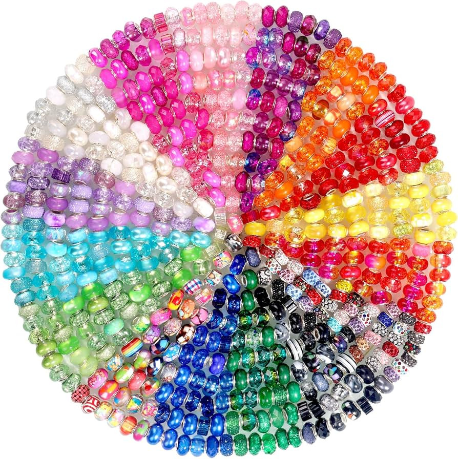 Cludoo 240 Piece Large Hole Beads for Jewelry Making, 16 Color European Bulk Craft Beads for Fair... | Amazon (US)