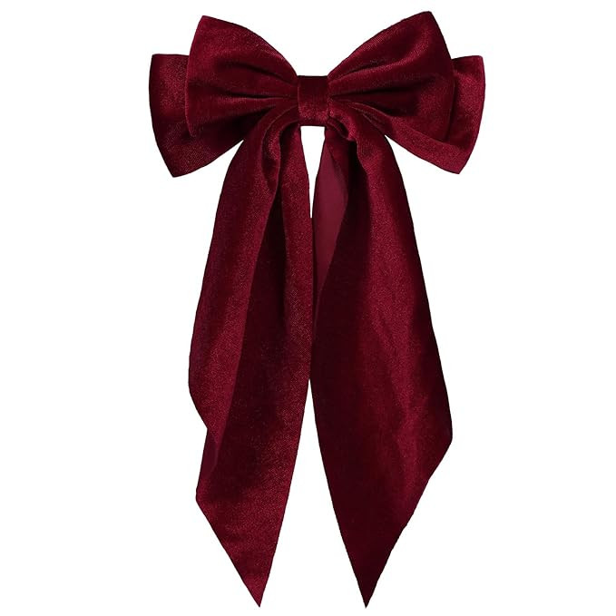 Velvet Hair Bows Hair Ribbon Clips Wine Red Oversized Bowknot French Barrettes with Long Tail Vin... | Amazon (US)