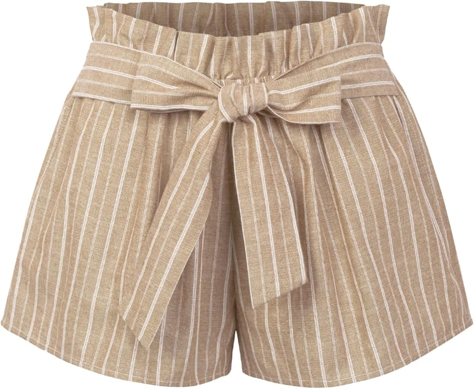 KOGMO Womens Casual Striped Summer Beach Shorts with Self Tie Bow | Amazon (US)
