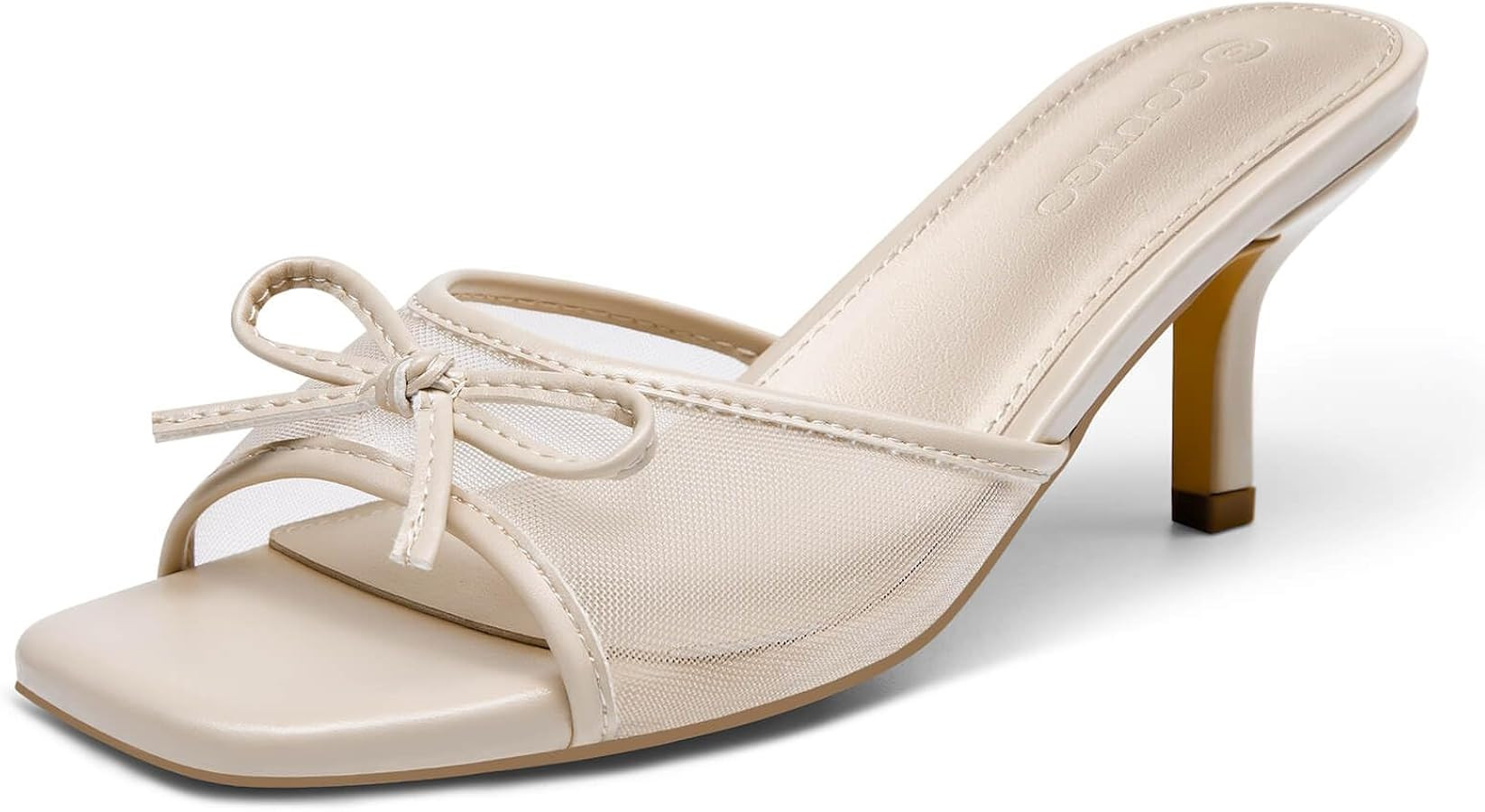 Womens Bow Mules Heels Kitten Heel Slide Sandals Square Toe Slip on Dress Shoes | Amazon (US)