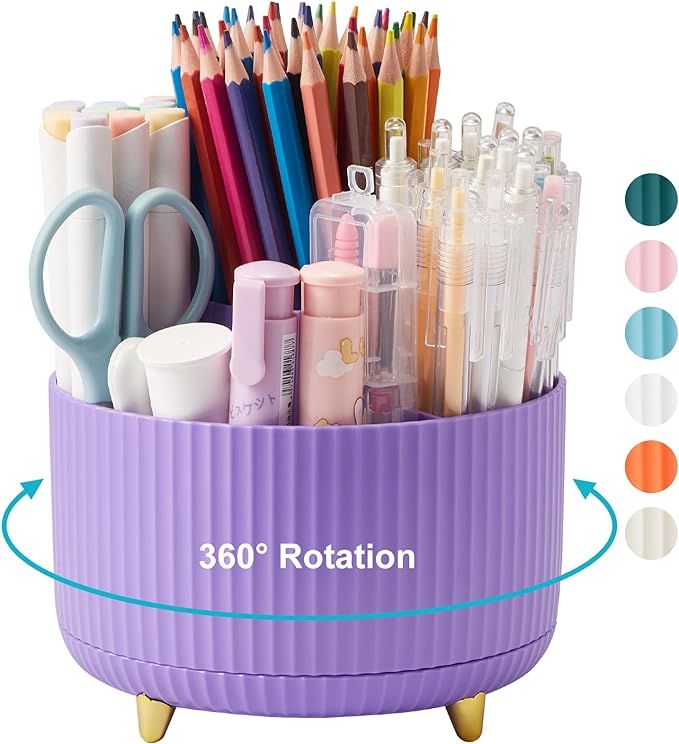 Lolocor Desk Pencil Pen Holder, 5 Slots 360 Degree Rotating Pencil Pen Organizers for Desk Deskto... | Amazon (US)