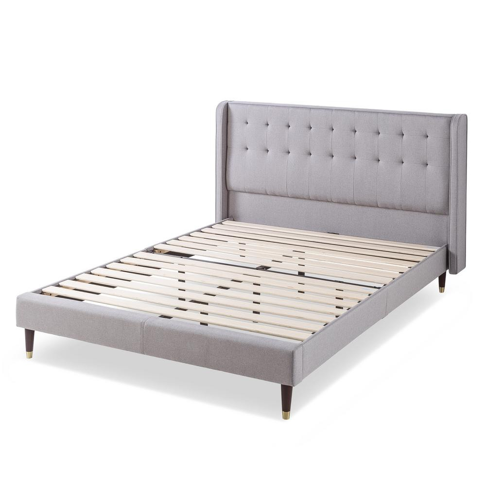 Zinus Benton Stone Grey King Upholstered Platform Bed Frame with Wingback Headboard | The Home Depot