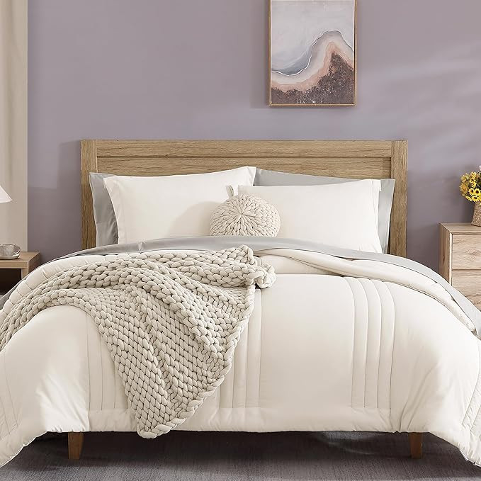 Monbix California King Size Comforter Set - 7 Pieces Bed in a Bag California King, White Bedding ... | Amazon (CA)