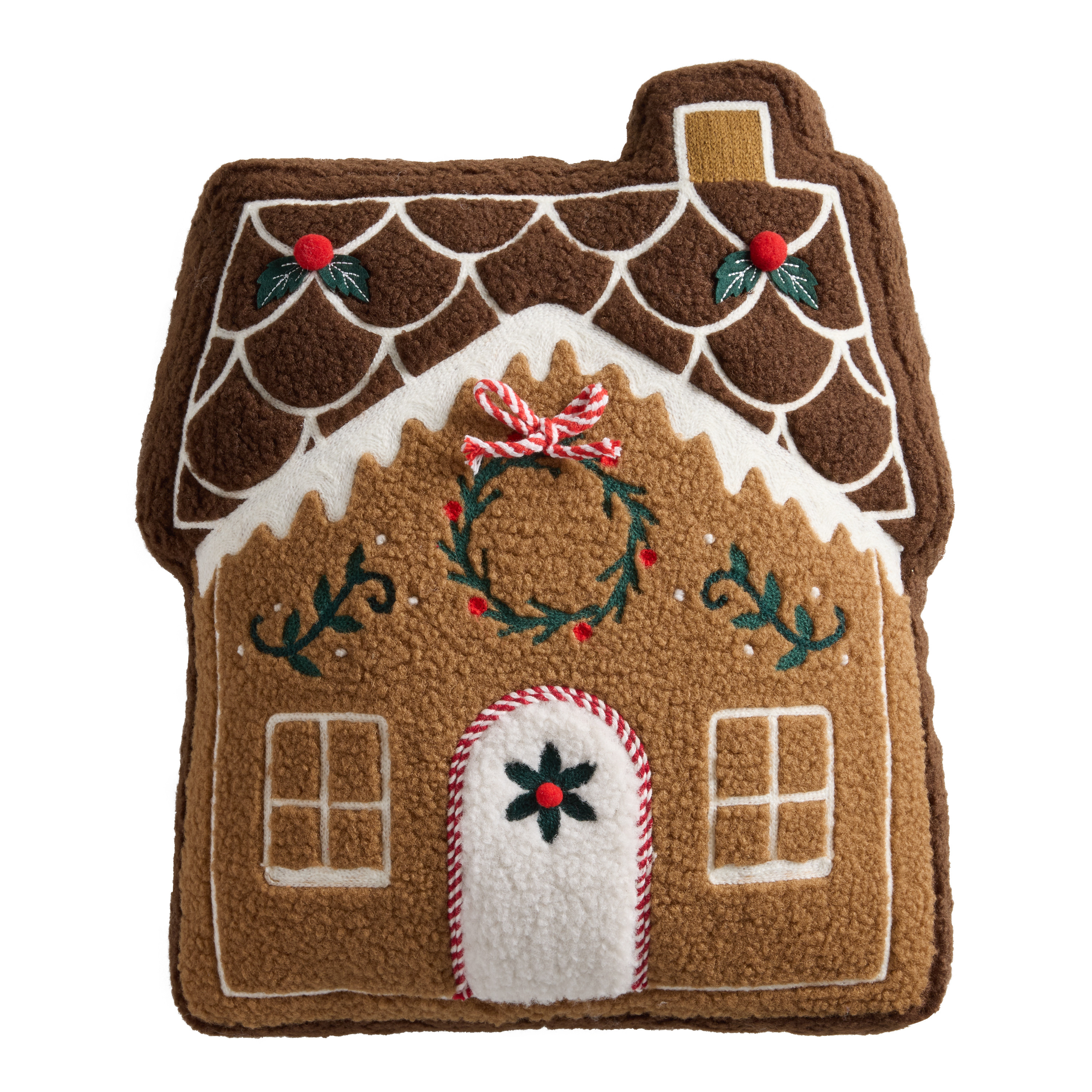 Brown Gingerbread House Shaped Throw Pillow | World Market