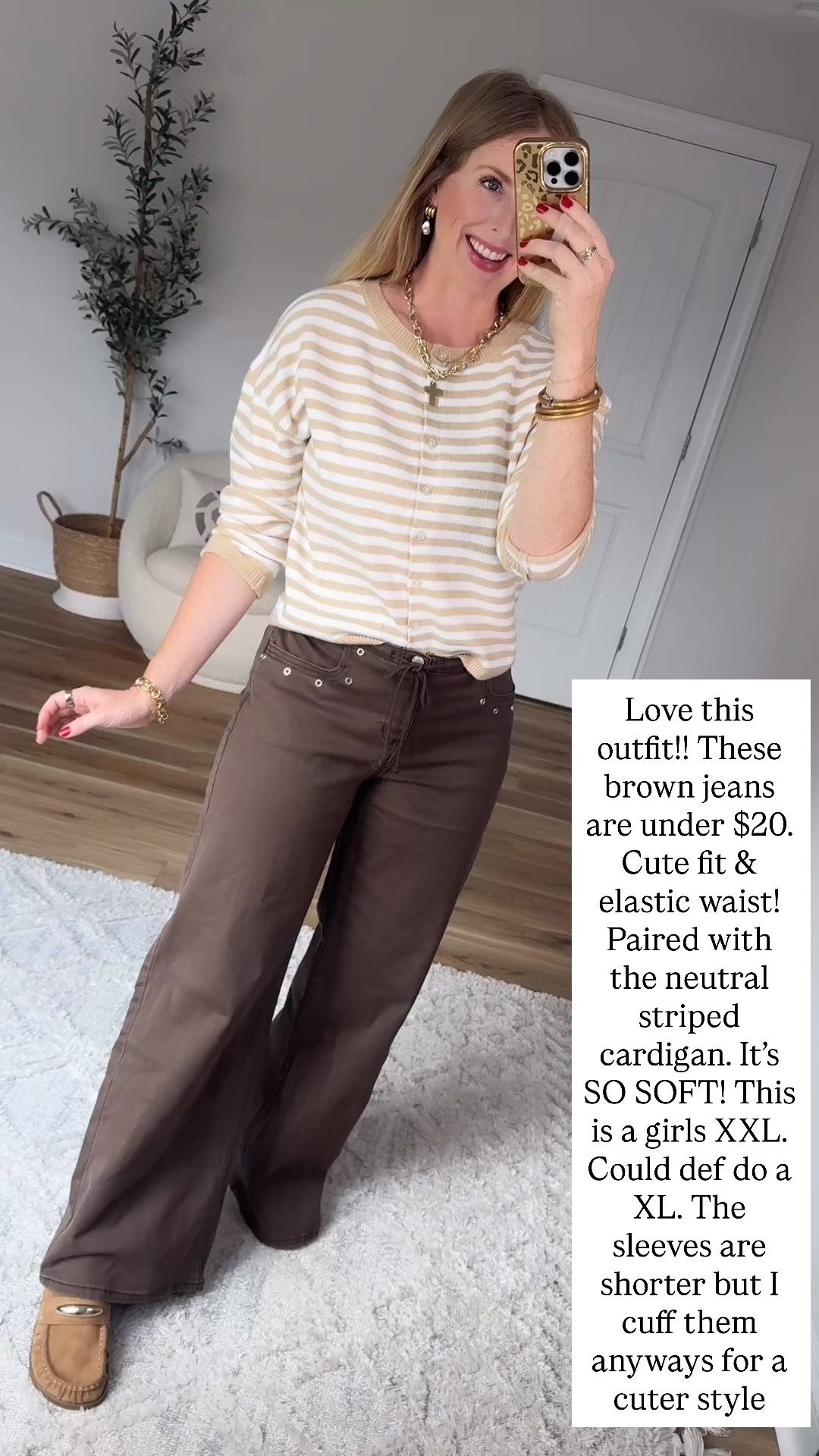 Walmart style, striped cardigan, brown jeans

#LTKootd