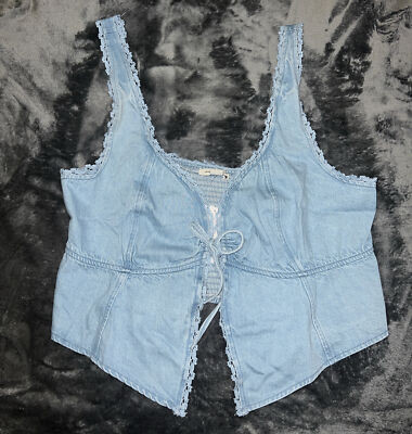 XL American Eagle Cropped Tie-Front Corset Denim Tank Top  | eBay | eBay US