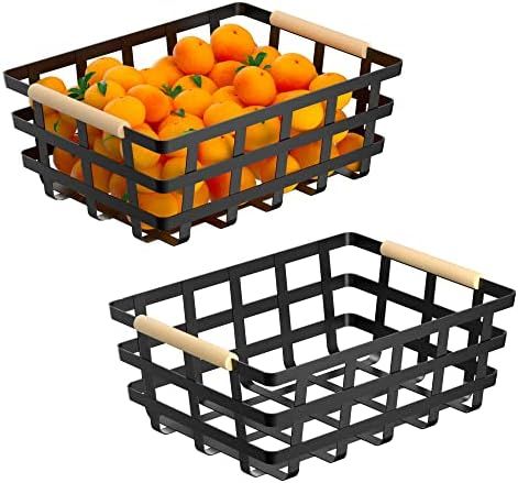Large Farmhouse Wire Baskets Metal Storage Bin Basket Storage Organizer Farmhouse fruit Bin with ... | Amazon (US)