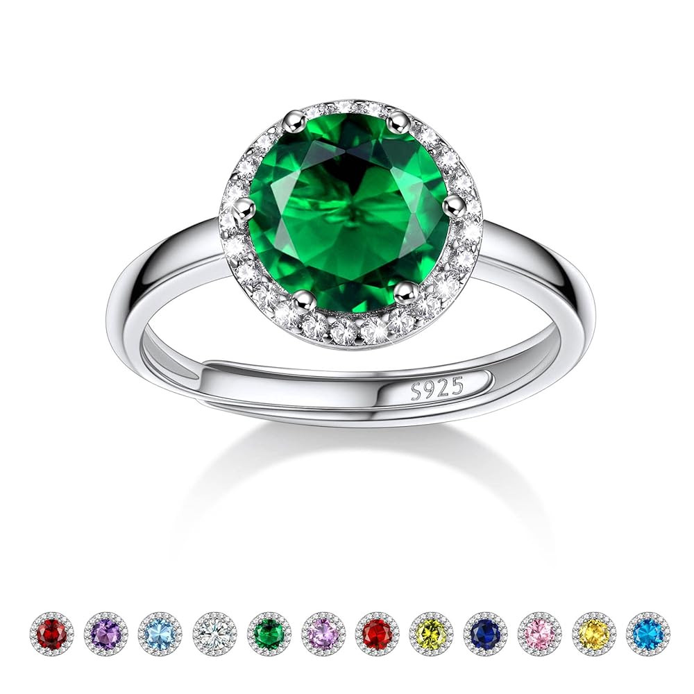 925 Sterling Silver Birthstone Rings for Women Girls with Clear 2ct Heart/Round/Teardrop/Square C... | Amazon (US)