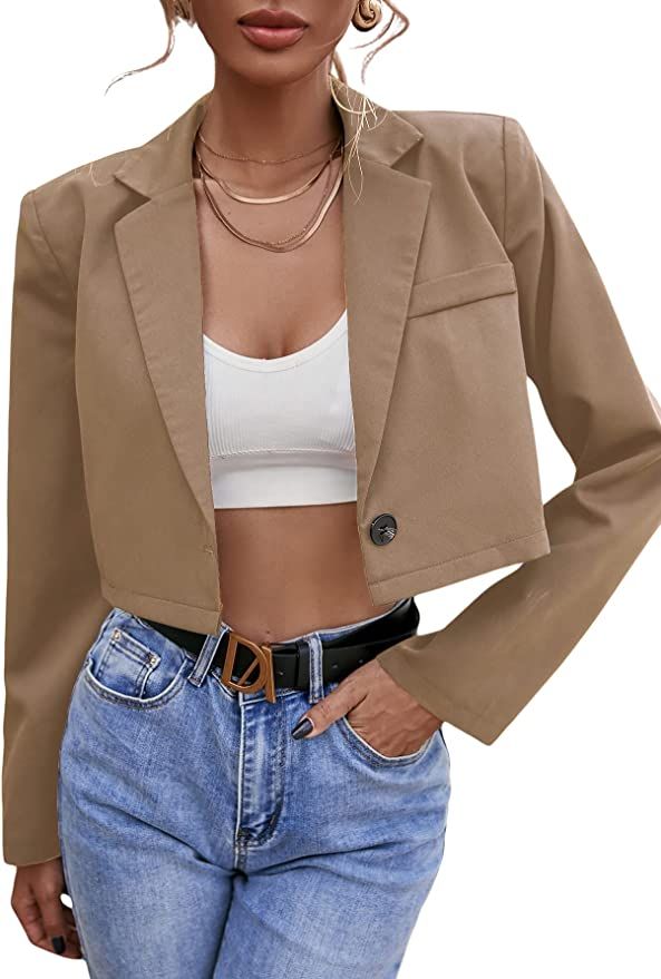 Milumia Women's Collarless Work Office Business Casual Cropped Blazer Jacket | Amazon (US)