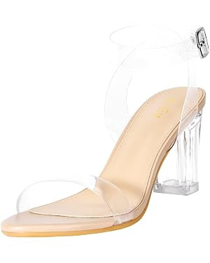 ZriEy Women's Clear Heels Chunky Block Mid High Heeled Sandals Open Toe Transparent Ankle Strap D... | Amazon (US)