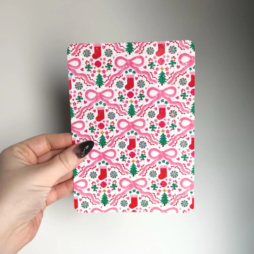 Classic Holiday Bow Kindle Insert | Retro Pink Christmas Bookish Glitter Case Insert for Ereaders | Etsy (US)