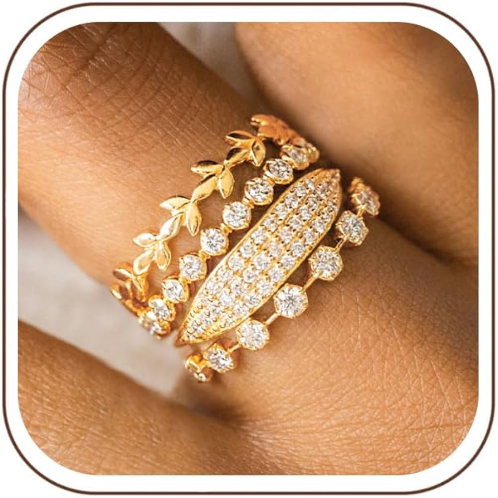 TOBENY Gold Rings for Women Non Tarnish Stackable Wedding Engagement Bands | Amazon (US)