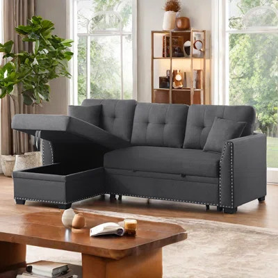 Upholstered Pull out Sofa Couch Bed With Storage Chaise | Wayfair Professional