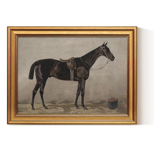 ARPEOTCY Gold Framed Canvas Art Prints,12x16inch, Antique Black Horse Art Painting, Rustic Farmhouse Decor for Bedroom Living Room Fireplace Shelf, Vintage Retro Western Pictures | Amazon (US)