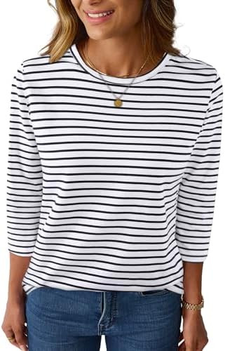 LilyCoco Womens 3/4 Length Sleeve Tops Striped Boatneck Shirt | Amazon (US)