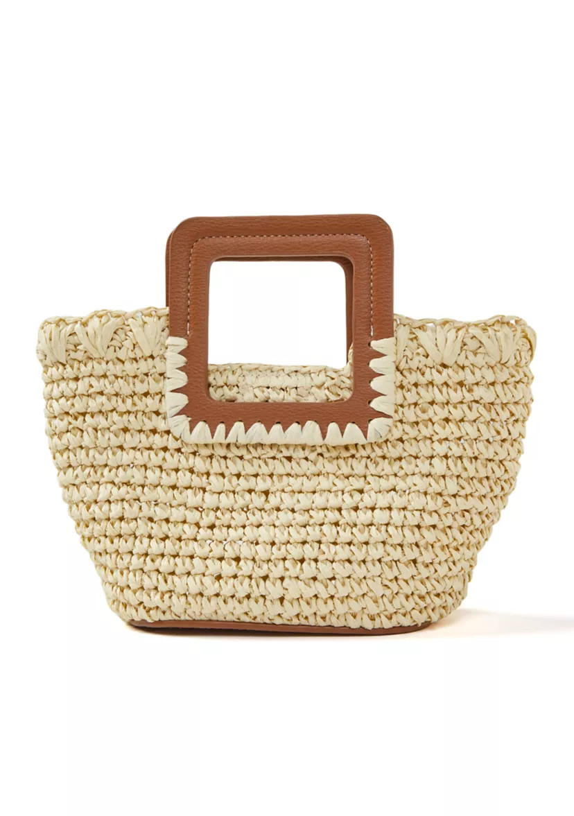 Straw Midi Satchel with Cutout Handle | Belk