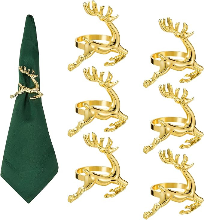 AW BRIDAL Christmas Napkin Rings - Gold Reindeer Napkin Rings Set of 6 Christmas Napkin Ring for ... | Amazon (US)