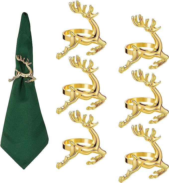 AW BRIDAL Christmas Napkin Rings - Gold Reindeer Napkin Rings Set of 6 Christmas Napkin Ring for ... | Amazon (US)