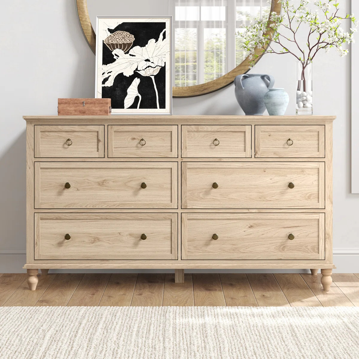 8 Drawer Dresser For Bedroom, 65in Large Long Drawer Dresser with Deep Drawers, Rustic Wood Wide ... | Wayfair North America