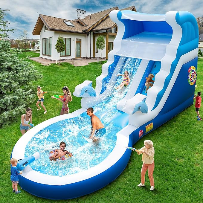 Inflatable Water Slide Commercial Grade: 24FT(L) Water Bounce House for Adults and Kids - Big Poo... | Amazon (US)
