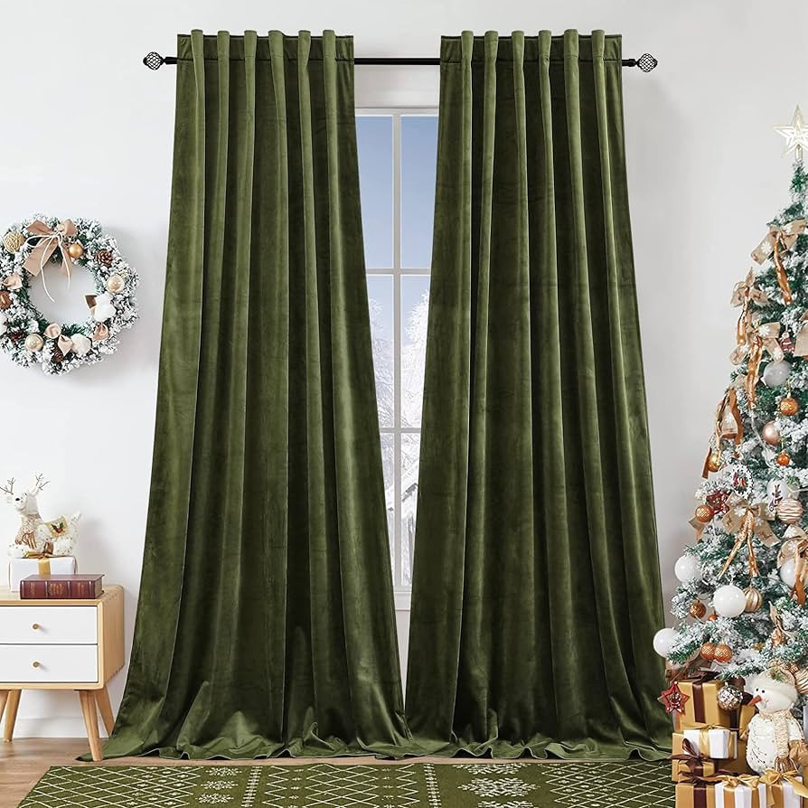 Dchola Olive Green Velvet Curtains for Bedroom Window with Back Tab, Super Soft Vintage Luxury Heavy Drapes, Room Darkening Thermal Insulated Curtain for Living Room, W52 by L84 inches, 2 Panels | Amazon (US)