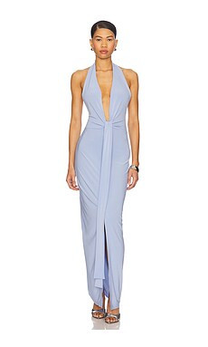 Norma Kamali x REVOLVE Tie Front Halter Gown in Celestial Blue from Revolve.com | Revolve Clothing (Global)