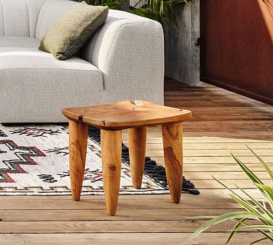 Zander Teak Outdoor Accent Stool | Pottery Barn (US)