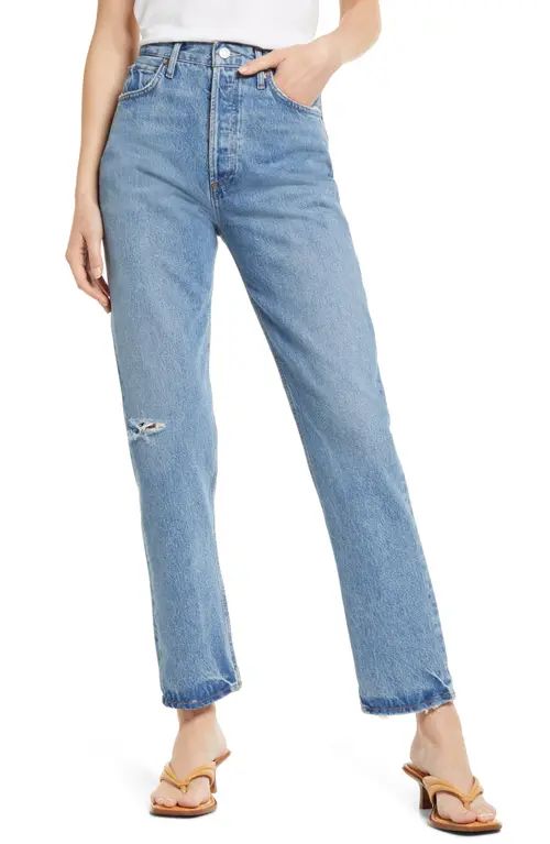 AGOLDE '90s Pinch Waist Ripped Straight Leg Organic Cotton Jeans in Abstract at Nordstrom, Size 33 | Nordstrom