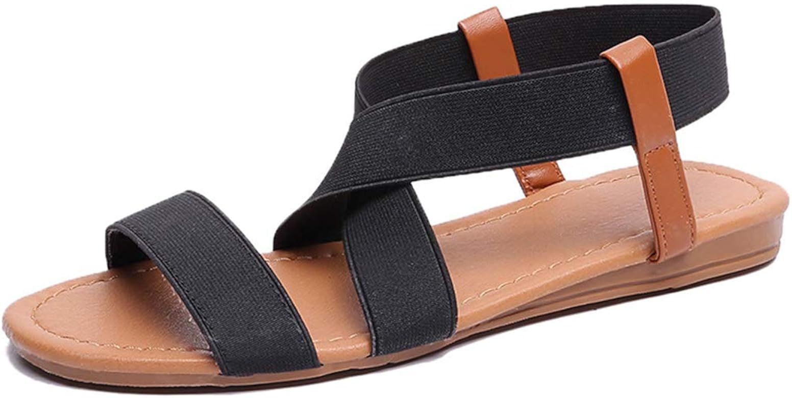 Husmeu Elastic Cute Flat Sandals for Women Casual Summer Beach Shoes Sandal Vacation Travel Gladi... | Amazon (US)