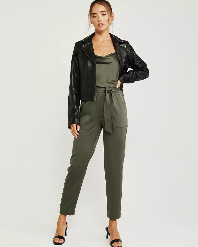 Satin Belted Taper Pants | Abercrombie & Fitch US & UK