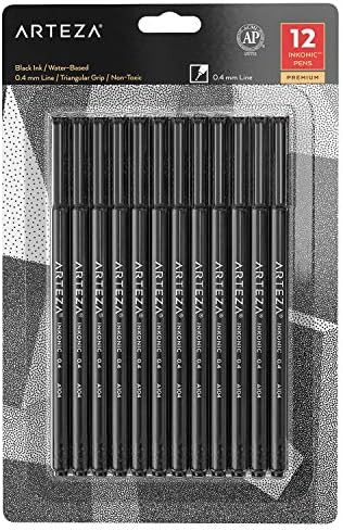Arteza Black Fineliner Pens, Set of 12, Ultra Fine Tip Markers, 0.4 mm Tips, Art Supplies for Dra... | Amazon (US)