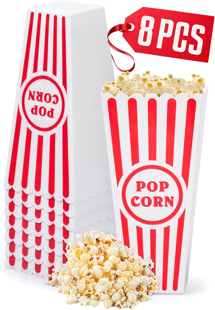 kedudes Popcorn Boxes Plastic Reusable - Grease-Proof Leak-Resistant - Red/White Popcorn Design -... | Amazon (US)