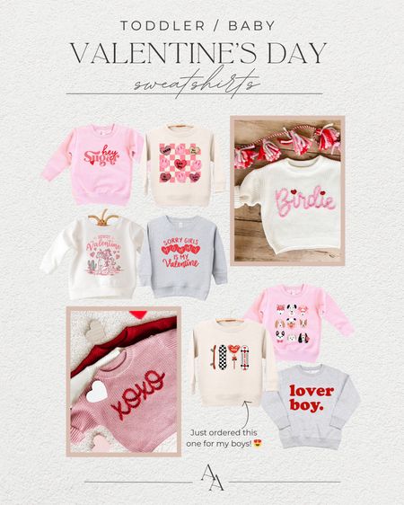 Valentine’s Day sweatshirts for toddler + baby! All from Etsy 🫶🏼 // kid’s fashion // cute Etsy finds // Valentine’s Day looks for kids

#LTKbaby #LTKfamily #LTKkids