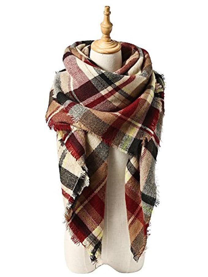 Women's Fall Winter Scarf Classic Tassel Plaid Scarf Warm Soft Chunky Large Blanket Wrap Shawl Scarv | Amazon (US)