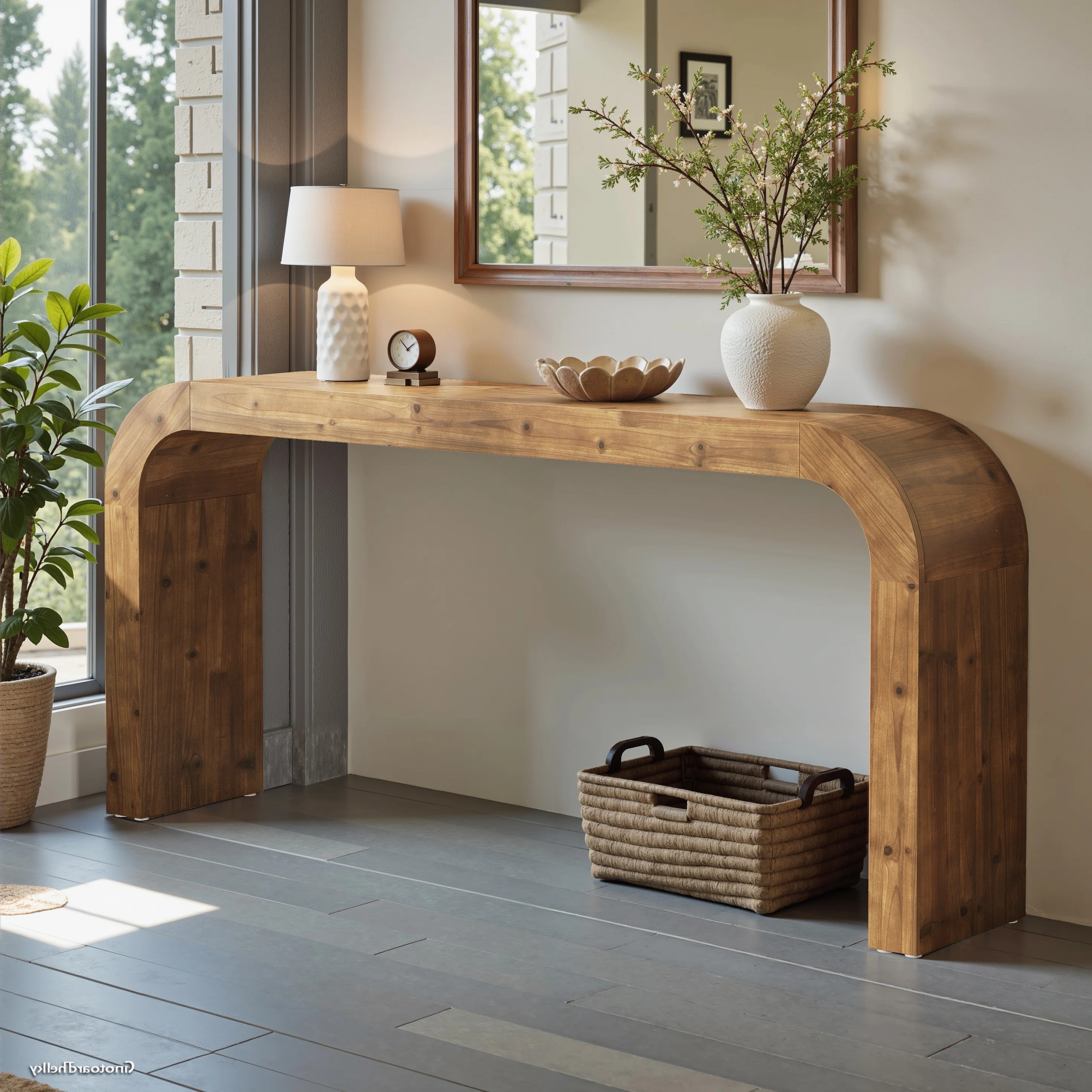 71" Solid Wood Curved Console Table for Entryway or Behind Sofa | Wayfair North America
