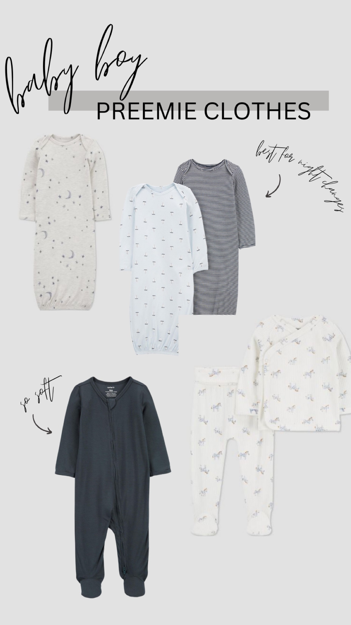 Well, little man is a peanut like his sister was, and he was swimming in his newborn clothes. I grabbed a few preemie size jammies, and it has been so much better. Carters purely soft collection is so good. 

#LTKBaby