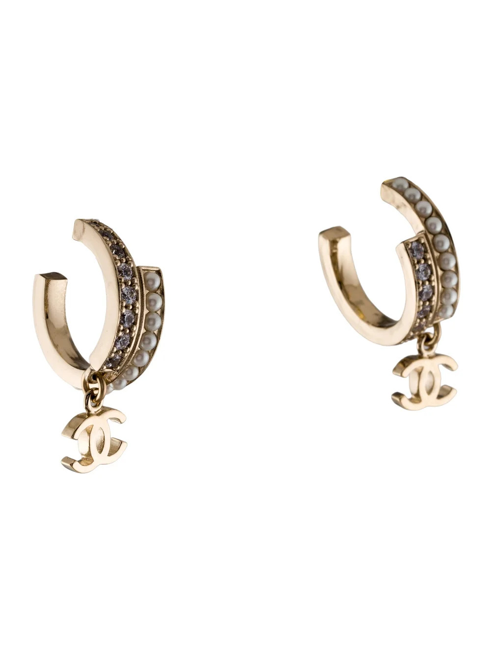 Chanel 2022 Faux Pearl & Strass CC Hoop Earrings - Drop, Earrings - CHA1398823 | The RealReal | The RealReal