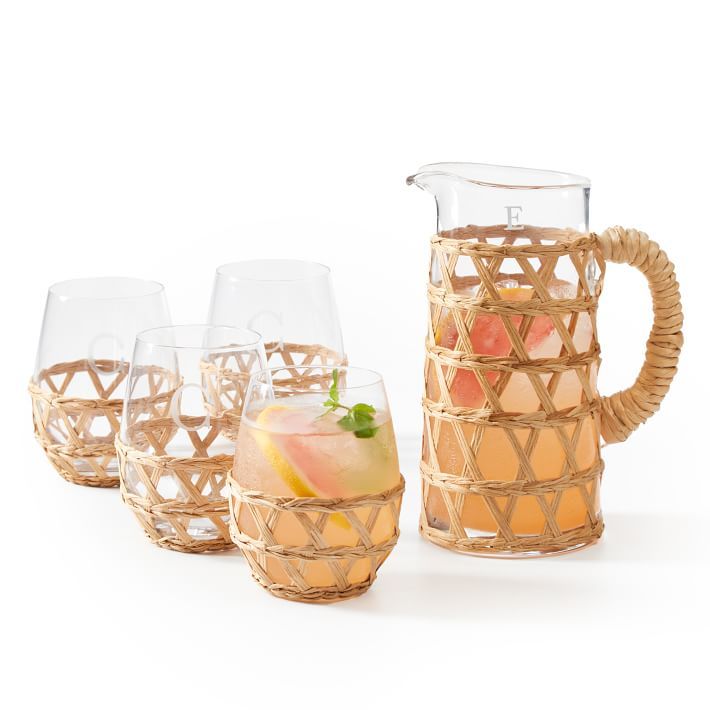 Hand-Woven Cane Stemless Wine Glasses | Mark and Graham