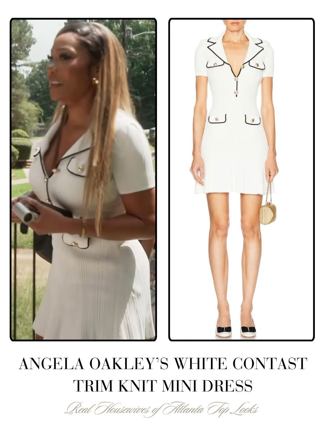 Angela Oakley’s White Contrast Trim Knit Mini Dress