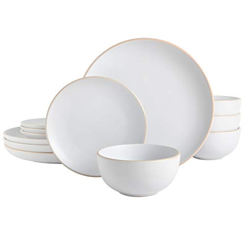 Gibson Home Rockaway Round Stoneware Dinnerware Set, Service for 4 (12pcs), White | Amazon (US)