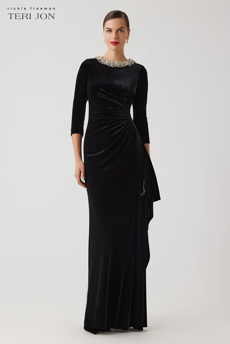 Velvet Jewel Collar Gown | TERI JON