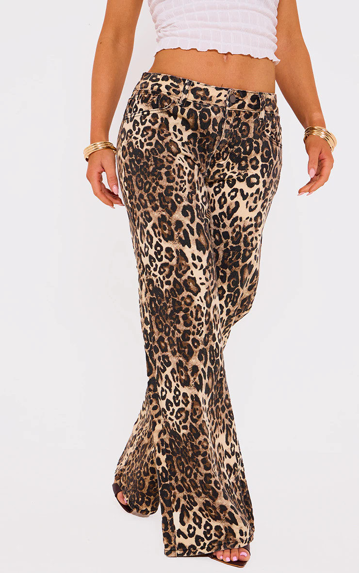 Leopard Print Wide Leg Denim Jeans | PrettyLittleThing UK
