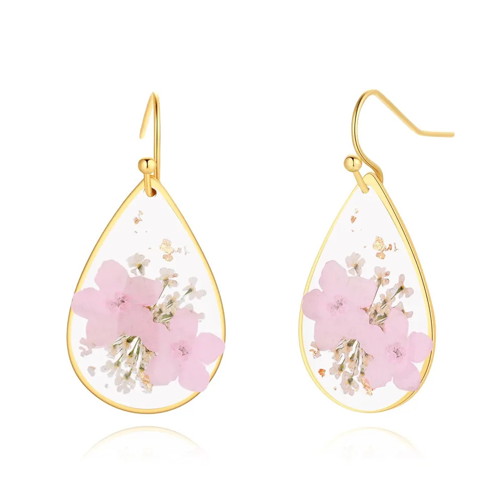 Pink Forget-Me-Not and Queen Anne's Lace Pressed Wildflower Earrings | Pressed Flower Teardrop Ea... | Amazon (US)