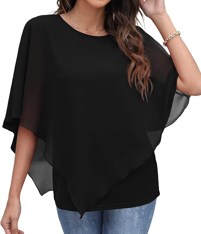 QIXING Women's Summer Casual Loose Chiffon Flowy Tops Elegant Blouses | Amazon (US)
