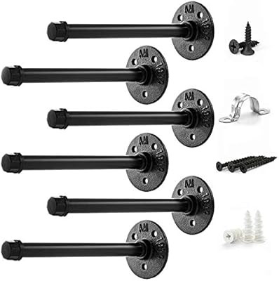 Pipe Bracket 8 inch (6 pcs Black Steel) - Industrial DIY Pipe Shelf Bracket for Wood Floating She... | Amazon (US)