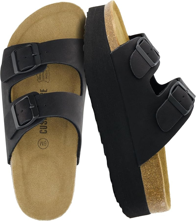 CUSHIONAIRE Plane Comfortable Platform Womens Sandals with Double Buckle Straps and Genuine Suede... | Amazon (US)