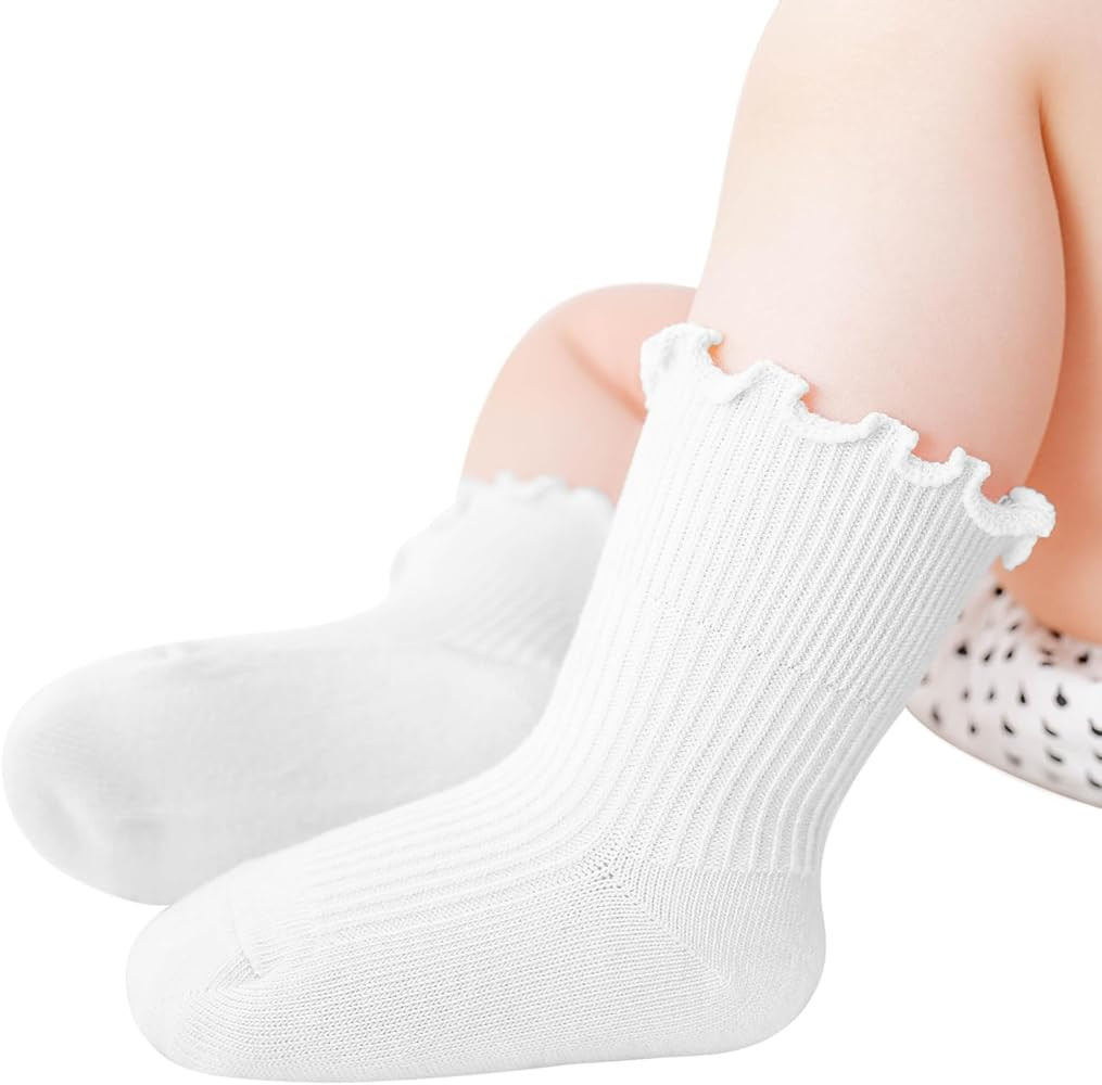 Witwot 6 Pairs Baby Girls Ruffles Ankle Socks Toddler Boys Dress Sock Soft Cotton Size 6M - 7Y | Amazon (US)